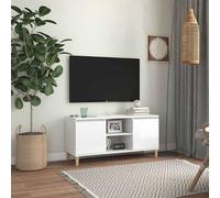 vidaXL Mobile TV con Gambe Legno Massello Bianco Lucido 103,5x35x50 cm