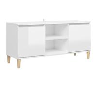 vidaXL Mobile TV con Gambe Legno Massello Bianco Lucido 103,5x35x50 cm