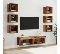 vidaXL Mobile TV con luci a strisce a LED 8 pcs Legno vecchio Vetro