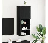 vidaXL Mobile TV in rovere nero - Design moderno con ampio spazio di archiviazione, ideale per soggiorno e archiviazione elettronica, legno ingegnerizzato, ripiani in vetro regolabili