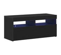 vidaXL Mobile TV Contemporaneo in Rovere Nero con Luci LED USB Due Ripiani Design Moderno in Legno Ideale per Soggiorno Centro di Archiviazione Stand unità Scaffale in Legno