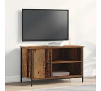 vidaXL Mobile TV rustico in legno massello di rovere, centro intrattenimento con dettagli in metallo, ampio spazio di archiviazione, per soggiorno, finitura marrone opaca, uso interno