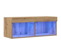 vidaXL Mobile tv - mobile media in rovere artigianale con led - moderno supporto intrattenimento per soggiorno/camera da letto - pannello truciolare - 80x30 cm - marrone - capacità 50 kg - contenitore