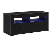 vidaXL Mobile TV moderno rovere nero con luci a LED e ripiano in vetro - Elegante contenitore in legno per soggiorno, due scomparti - 90 x 39 x 30 cm - solo per uso