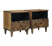 vidaXL Mobiletto da Letto con cassetto 2 pcs Marrone 40 x 33 x 46 cm, Comodino rettangolare, mobiletto in legno mango, soluzione di stoccaggio robusta, arredo rustico per spazi piccoli