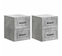 vidaXL Mobiletto da notte a muro con cassetto 2 pcs Grigio Cemento, Comodino moderno, tavolo rettangolare per camera da letto, stile minimalista, ottimo per spazi ridotti, decorazione casa