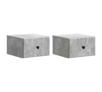 vidaXL Mobiletto da notte a muro con cassetto 2 pcs Grigio Cemento