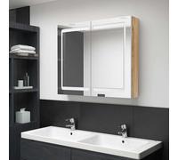 vidaXL Armadietto Bagno con Specchio e LED Bianco e Rovere 80x12x68 cm
