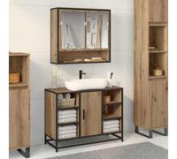 vidaXL Mobiletto per specchio da bagno con porta rovere artigianale