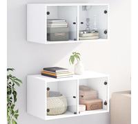 vidaXL Mobili a Muro con Ante in Vetro 2pz Bianco 68,5x37x35 cm