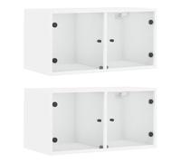 vidaXL Mobili a Muro con Ante in Vetro 2pz Bianco 68,5x37x35 cm