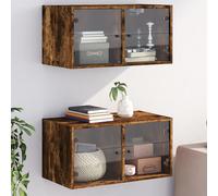 vidaXL Mobili a Muro con Ante in Vetro 2pz Rovere Fumo 68,5x37x35 cm