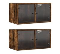 vidaXL Mobili a Muro con Ante in Vetro 2pz Rovere Fumo 68,5x37x35 cm