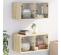 vidaXL Mobili a Muro con Ante in Vetro 2pz Rovere Sonoma 68,5x37x35 cm