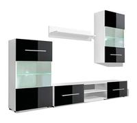 vidaXL - Mobili con Vetrina Parete Unit TV 5 pz con Luci LED Nero