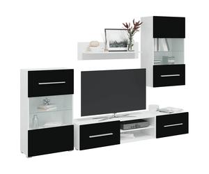 vidaXL Mobili con Vetrina Parete Unità TV 5 pz con Luci LED Nero
