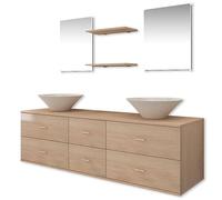 vidaXL Mobili da Bagno Armadietti Elegante 7pz Beige Specchio Lavabo Lavandino