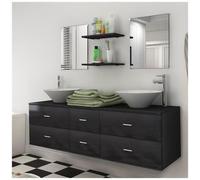 vidaXL Mobili da Bagno Armadietti Elegante 7 pz Nero Specchio Lavabo Lavandino