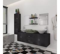 vidaXL Set 9pz Mobili da bagno armadietti ripiani specchio lavabo lavandino nero