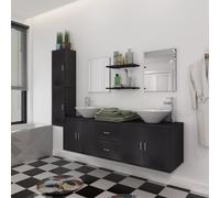 vidaXL Set 9pz Mobili da bagno armadietti ripiani specchio lavabo lavandino nero