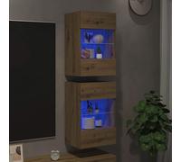 vidaXL Mobili da parete con luci LED per TV 2pz Rovere Artigianale 40x30x60,5cm
