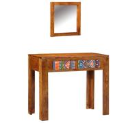 vidaXL Mobili da Vanità Tradizionali in Legno Marrone 90 x 45 x 75 cm Resistente alle Macchie con Specchio e Cassetti Portaoggetti Finitura Lucida per Camera da Letto Montato a Muro Gambe Quadrate Pi