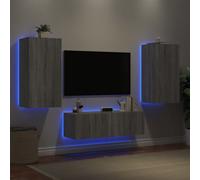 vidaXL Mobili TV a Muro 3pz con Luci LED Grigio Sonoma