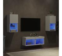 vidaXL Mobili TV a Muro 4pz con Luci LED Bianchi