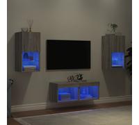 vidaXL Mobili TV a Muro 4pz con Luci LED Grigio Sonoma