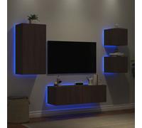 vidaXL Mobili TV a Muro 4pz con Luci LED Rovere Marrone