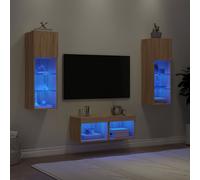 vidaXL Mobili TV a Muro 4pz con Luci LED Rovere Sonoma