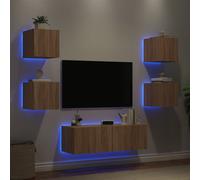 vidaXL Mobili TV a Muro 5pz con Luci LED Rovere Sonoma