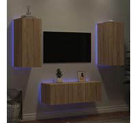vidaXL Mobili TV a Muro con LED 4pz Rovere Sonoma Legno Multistrato