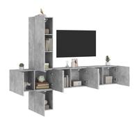 vidaXL Mobili TV a Muro con LED 5pz Grigio Cemento Legno Multistrato