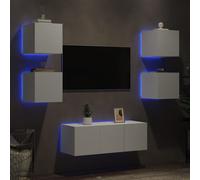 vidaXL Mobili TV a Muro con LED 6pz Bianchi in Legno Multistrato
