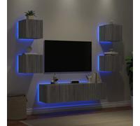 vidaXL Mobili TV a Muro con LED 6pz Grigio Sonoma Legno Multistrato