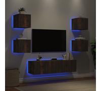 vidaXL Mobili TV a Muro con LED 6pz Rovere Fumo in Legno Multistrato