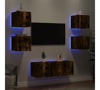 vidaXL Mobili TV a Muro con LED 6pz Rovere Fumo in Legno Multistrato
