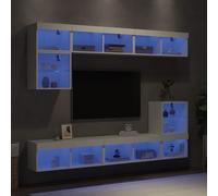 vidaXL Mobili TV a Muro con LED 8pz Bianchi in Legno Multistrato