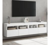 vidaXL Mobili TV a Parete con Luci LED 2pz Bianchi 80x30x40 cm