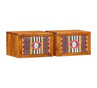 vidaXL Comodini 2 Pezzi 35 x 30 x 22 cm in Legno Massello di Acacia con Cassetto Multicolore, Perfetti per Mobili da Camera, Tavolini Notturni, Decorazione Eclettica Boho, Stoccaggio e Design Geometr