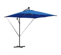 vidaXL Ombrello a banana cantilever blu cielo, finitura in polvere di acciaio, 249 x 250 cm, con LED, antivento, tende inclinabili per esterni, texture morbida, design moderno e protettivo