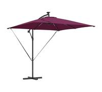 vidaXL Ombrello a banana cantilever rosso bordeaux, realizzato in acciaio verniciato a polvere, dimensioni 249 x 249 x 250 cm, con illuminazione solare a LED, meccanismo inclinabile, antivento e