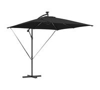 vidaXL Ombrello a Braccio da Esterno con Telaio in Acciaio Verniciato Nero 249 x 250 cm, con Illuminazione LED Solare, Resistente al Vento, inclinabile, Include la Base Incrociata, Tessuto in polies