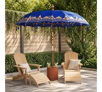vidaXL Ombrello balinese con base Blu Cotone, Legno massello e Bambù Giardino