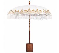 vidaXL Ombrello balinese con base Crema Cotone, Legno massello e Bambù Patio