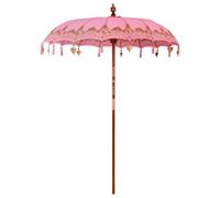vidaXL Ombrello balinese rosa per patio esterno pieghevole (180-190 cm) x 250 cm, tessuto di cotone impermeabile, forma rotonda, finitura laccata, palo in legno massello, 3,8, decorazione omb