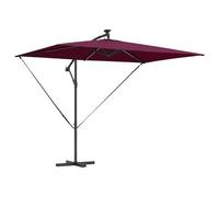vidaXL Ombrello Cantilever per Esterno in Rosso Bordeaux, realizzato in acciaio verniciato a polvere. Dimensioni: 294 x 200 x 254 cm. Resistente ai raggi UV e alla ventilazione. Include luci a LED, è