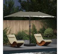 vidaXL Ombrellone da Patio Double Face in Poliestere Sabbia 385 x 209 x 244 cm con luci LED, Pieghevole, manovella in Acciaio Verniciato, Impermeabile, Design Moderno, Soluzione Ideale per Ombra all
