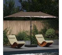 vidaXL Ombrello da Giardino Tortora Grande con Doppia Testa 385 x 209 x 244cm, Tessuto in Poliestere Impermeabile, Luci LED, Struttura in Acciaio Rivestita a Polvere, Pieghevole, Manovella, Ombra per